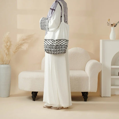 Keffiyeh-Style Abaya with Crossbody Bag – Modest & Statement