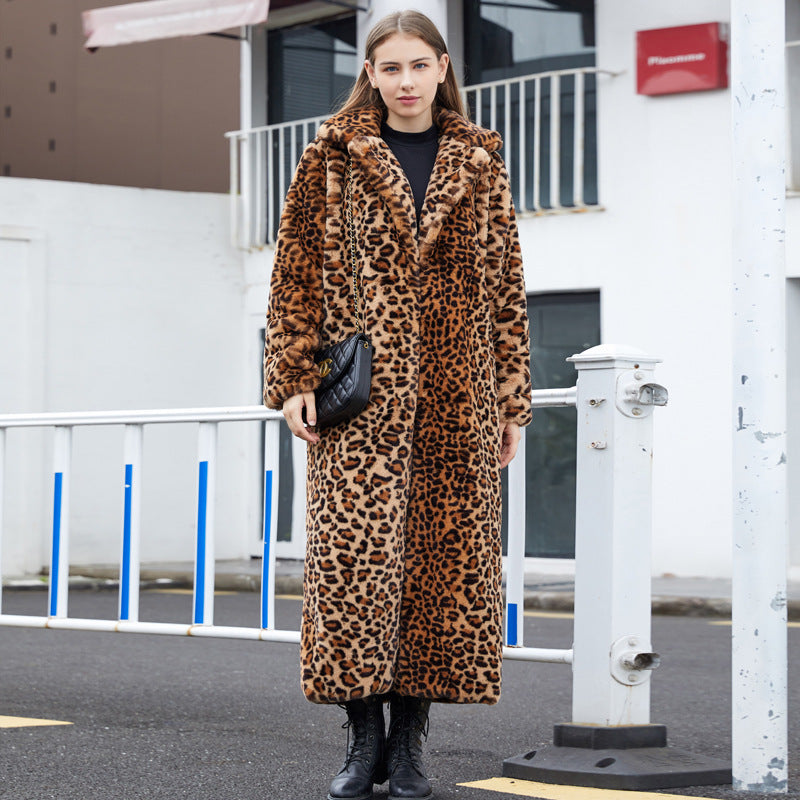 Leopard-Print Faux Fur Long Coat – Luxe Modest Outerwear