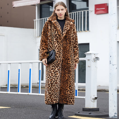 Leopard-Print Faux Fur Long Coat – Luxe Modest Outerwear