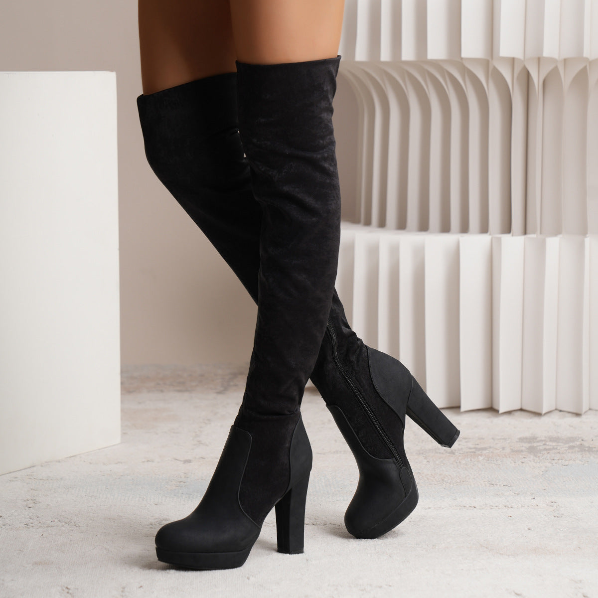 Suede Over-the-Knee Low‐Heel Boots – Elegant Length for Her