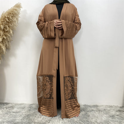 Embroidered Mesh Cardigan Robe Dress – Elegant Modest Layer