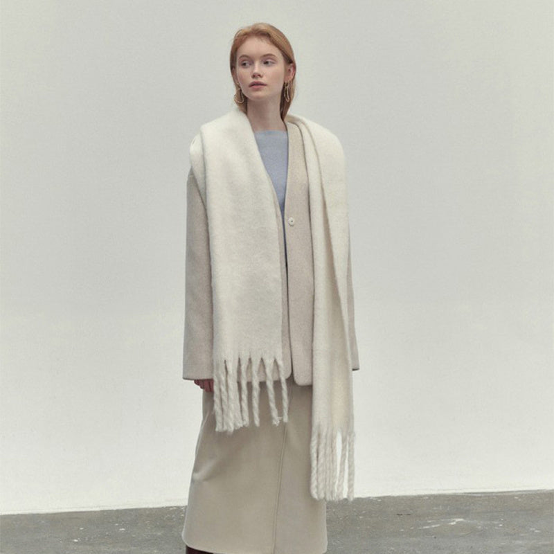 Winter Solid-Colour Tassel Scarf – Long Soft Shawl