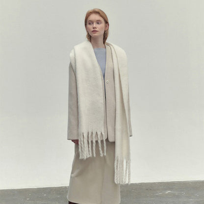 Winter Solid-Colour Tassel Scarf – Long Soft Shawl