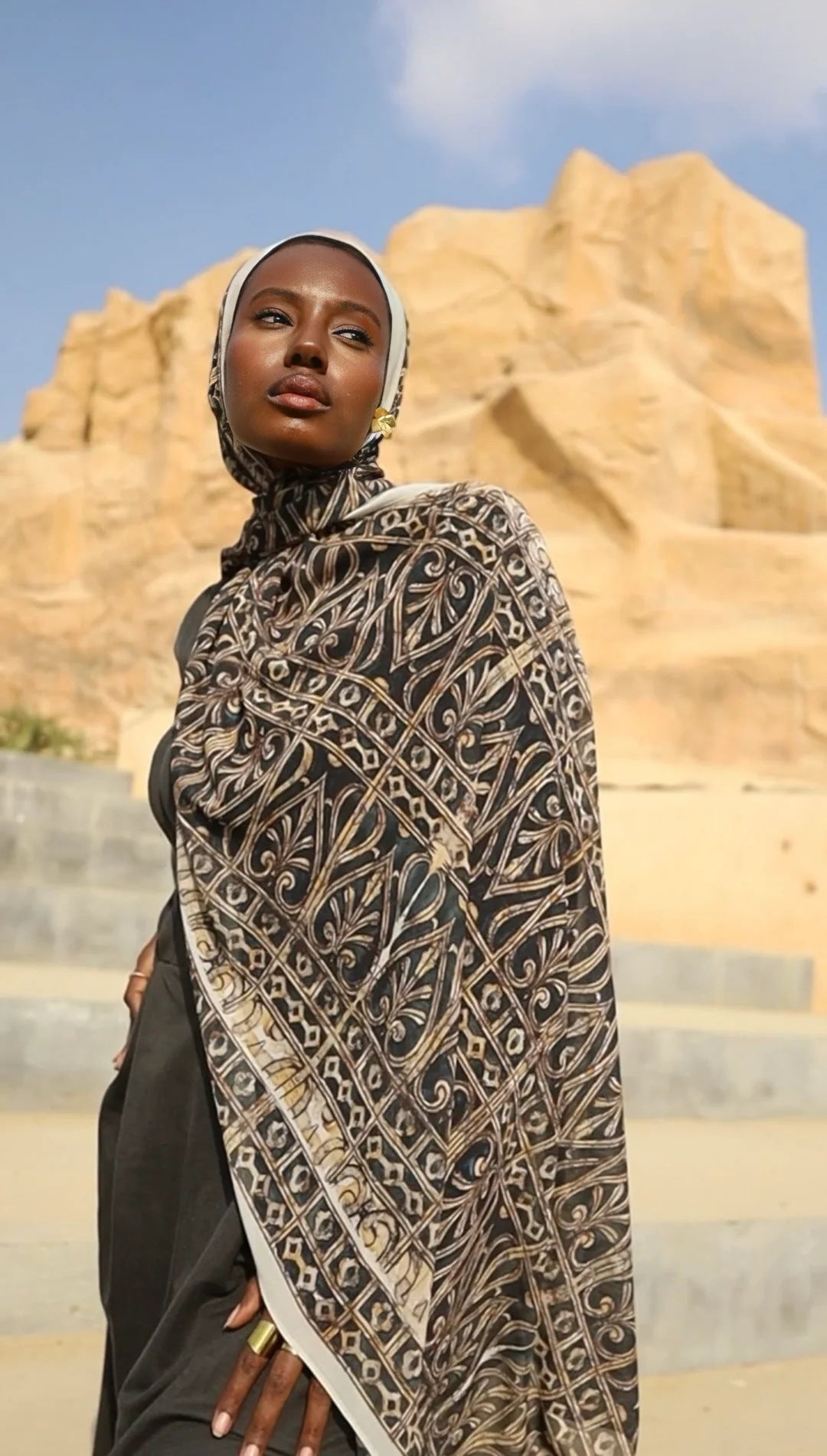 Elegant Satin Printed Hijab Shawl – Chic and Modest