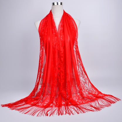 Lace-Edge Tassel Hijab Wrap – Solid Color Elegance