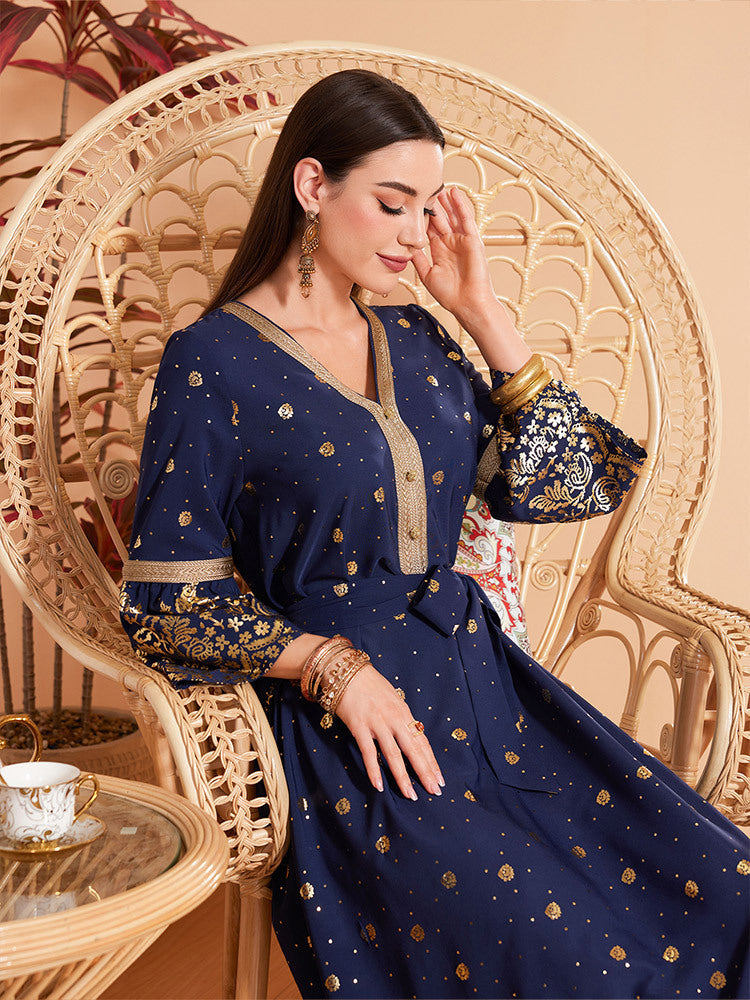 Elegant Bronzing Long-Sleeve Dress – Modest & Luxe Style