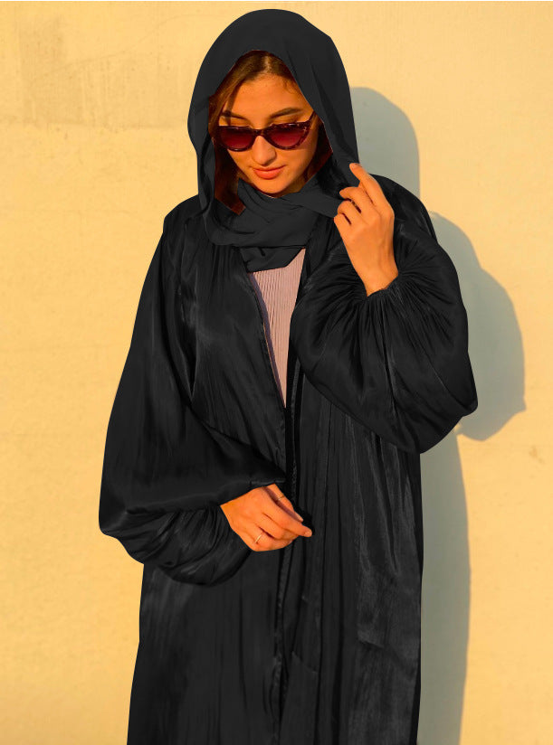 Puff-Sleeve Satin Abaya – Celebrate in Style