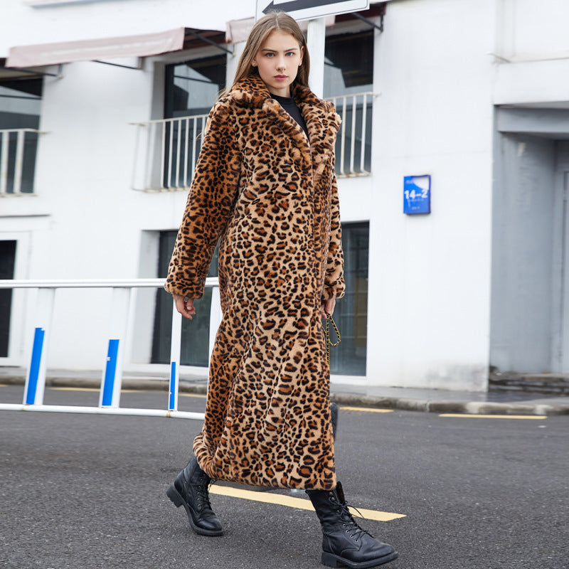 Leopard-Print Faux Fur Long Coat – Luxe Modest Outerwear