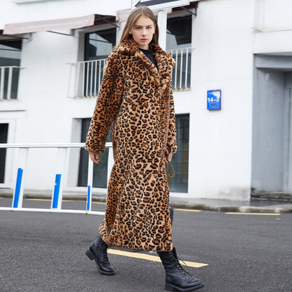 Leopard-Print Faux Fur Long Coat – Luxe Modest Outerwear