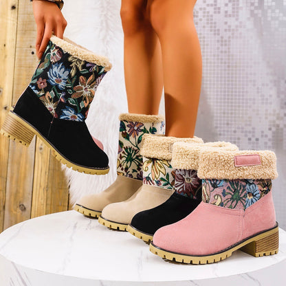 Flower-Embroidered Platform Snow Boots — Warm, Stylish Winter Essentials