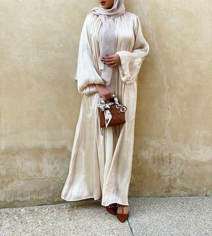 Puff-Sleeve Satin Abaya – Celebrate in Style