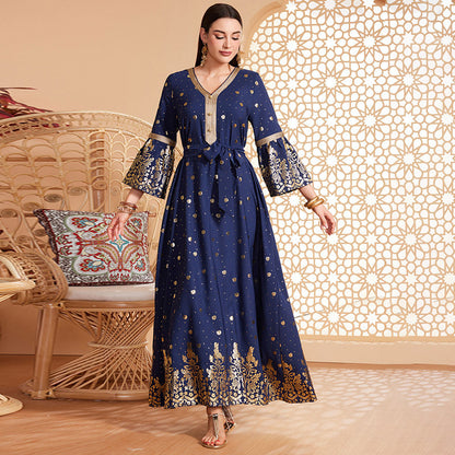 Elegant Bronzing Long-Sleeve Dress – Modest & Luxe Style