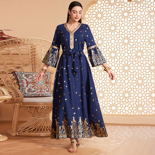 Elegant Bronzing Long-Sleeve Dress – Modest & Luxe Style