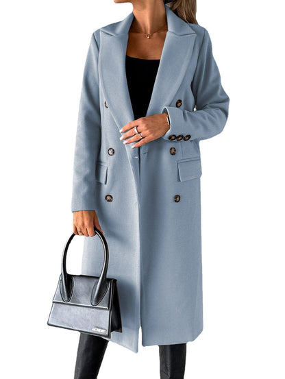 Double-Breasted Lapel Long Coat – Modest Chic Outerwear