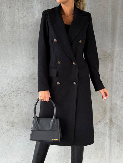 Double-Breasted Lapel Long Coat – Modest Chic Outerwear