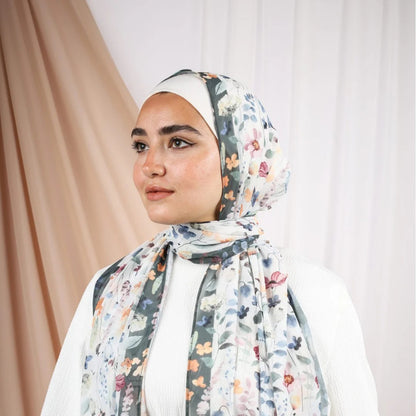 Elegant Satin Printed Hijab Shawl – Chic and Modest