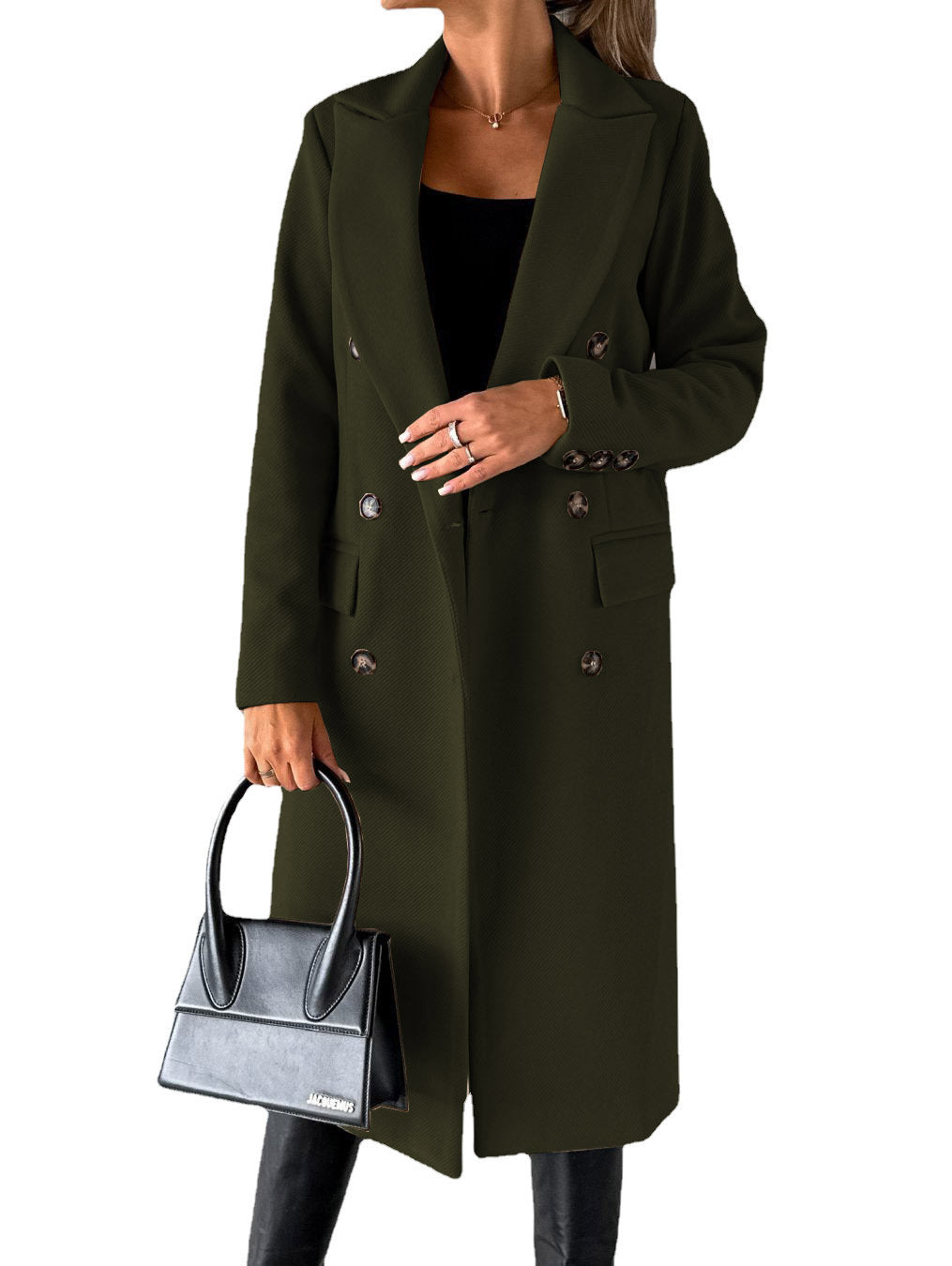 Double-Breasted Lapel Long Coat – Modest Chic Outerwear