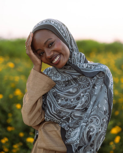 Elegant Satin Printed Hijab Shawl – Chic and Modest