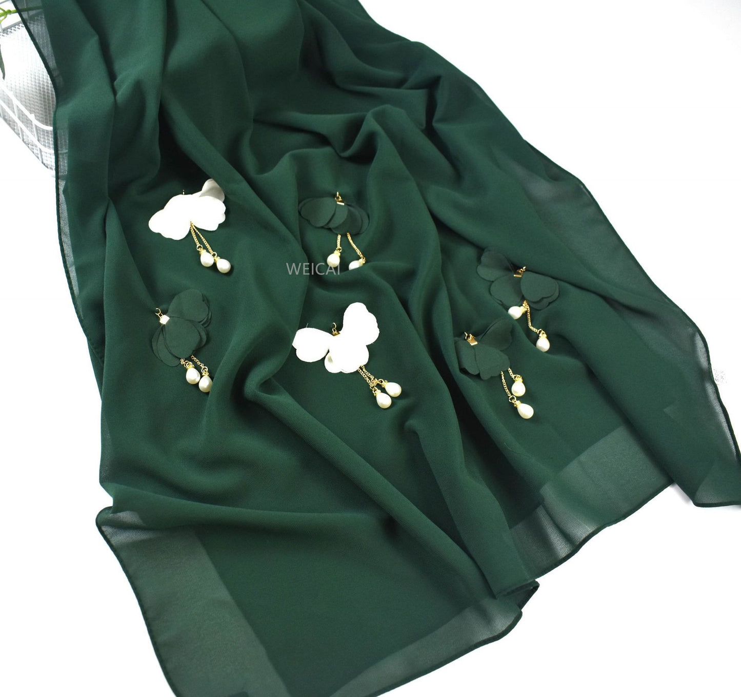 Pearl Chiffon Hijab Scarf – Elegant Flower Wrap