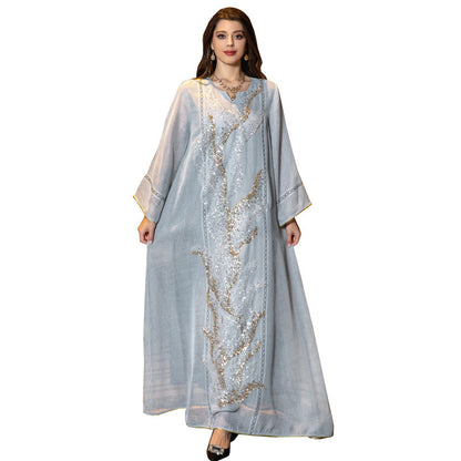 Elegant Sequined & Embroidered Abaya Robe – Modest Glamour