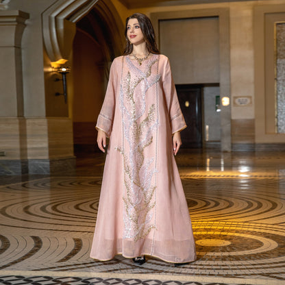 Elegant Sequined & Embroidered Abaya Robe – Modest Glamour