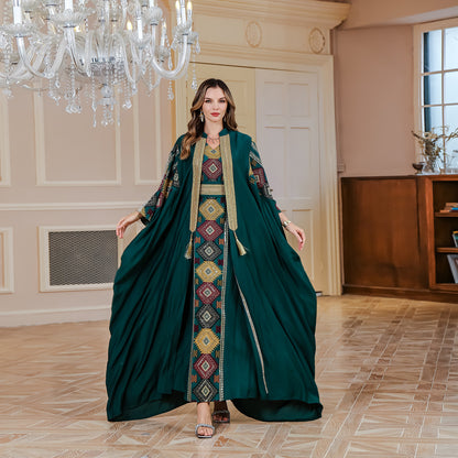 Luxury Two-Piece Evening Abaya Set – Embroidered Robe Style