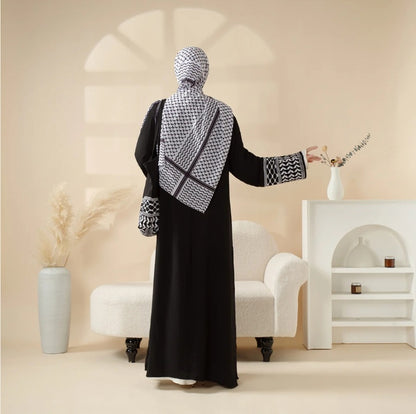 Keffiyeh-Style Abaya with Crossbody Bag – Modest & Statement
