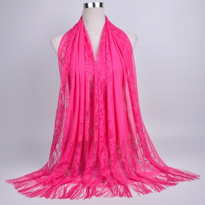 Lace-Edge Tassel Hijab Wrap – Solid Color Elegance