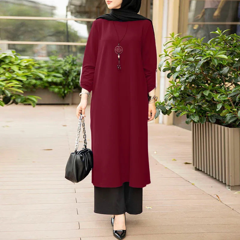 Elegant Pure-Colour Dubai Robe – Modest, Stylish & Slit Detail