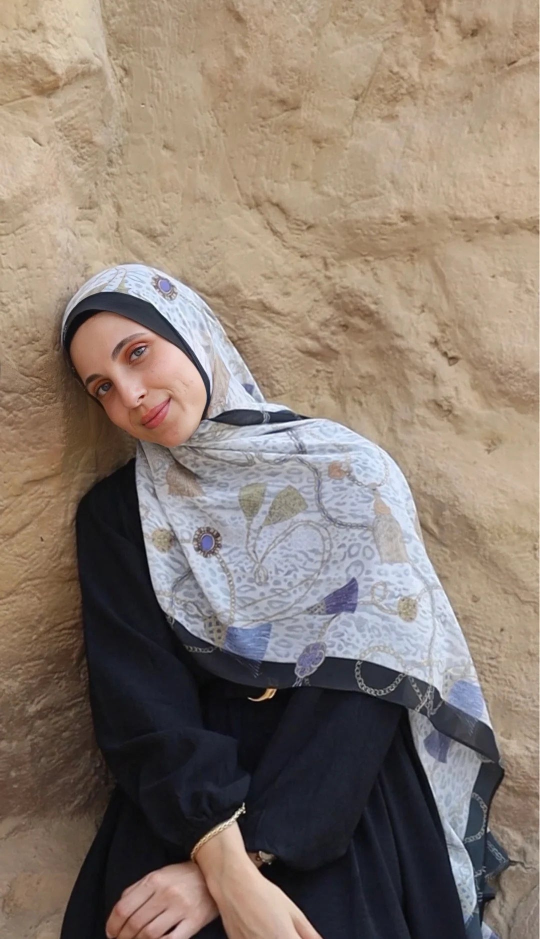 Elegant Satin Printed Hijab Shawl – Chic and Modest