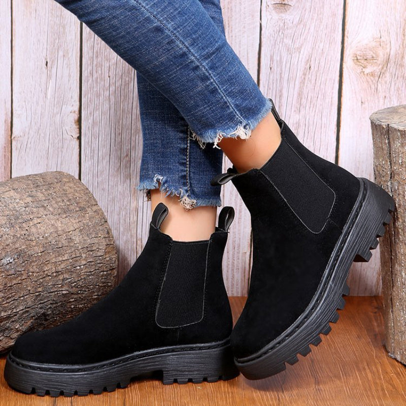 Solid-Color Chunky Platform Ankle Boots – Autumn/Winter Chic
