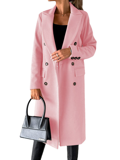 Double-Breasted Lapel Long Coat – Modest Chic Outerwear