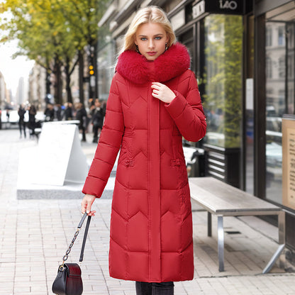 Thick Fur-Trim Long Coat – Graceful Winter Layer for Her