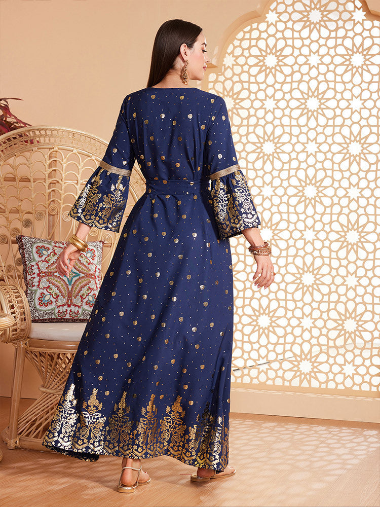 Elegant Bronzing Long-Sleeve Dress – Modest & Luxe Style