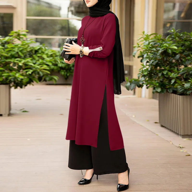 Elegant Pure-Colour Dubai Robe – Modest, Stylish & Slit Detail