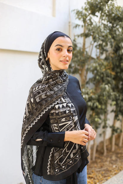 Elegant Satin Printed Hijab Shawl – Chic and Modest