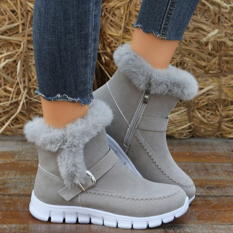 Plush Buckle Ankle Snow Boots — Warm, Cozy Winter Style