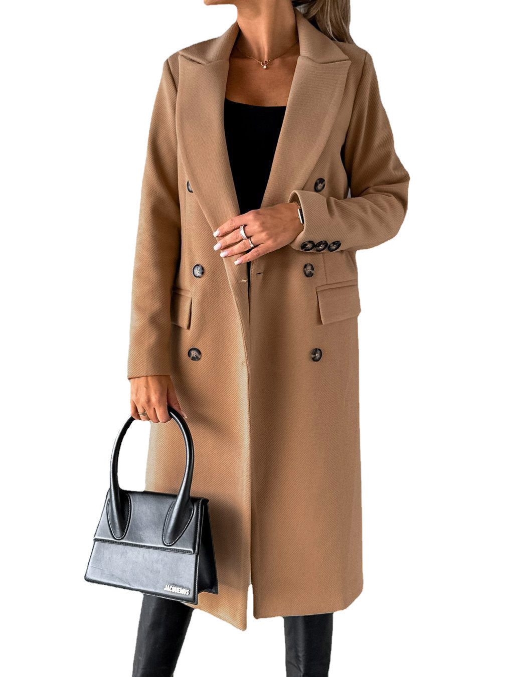Double-Breasted Lapel Long Coat – Modest Chic Outerwear