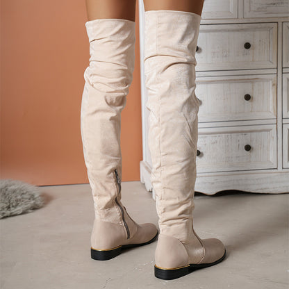 Suede Over-the-Knee Low-Heel Side-Zipper Boots for Women