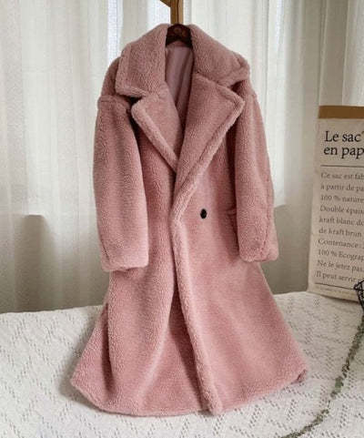 Lapel Lamb-Fleece Long Coat with Pockets – Luxe Winter Layer
