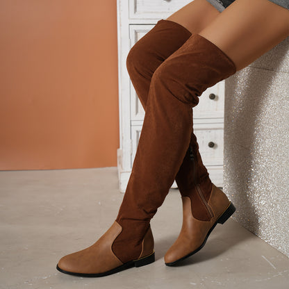 Suede Over-the-Knee Low-Heel Side-Zipper Boots for Women