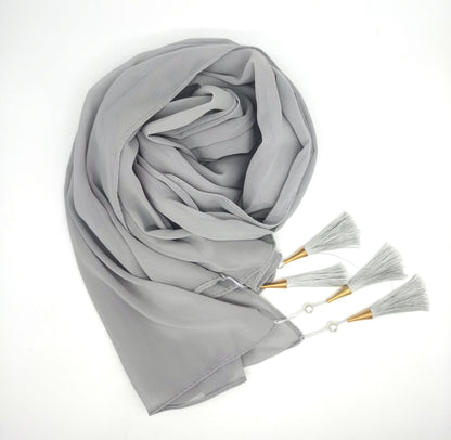 Soft Hijab Scarf with Four Tassel Corners – Everyday Chic