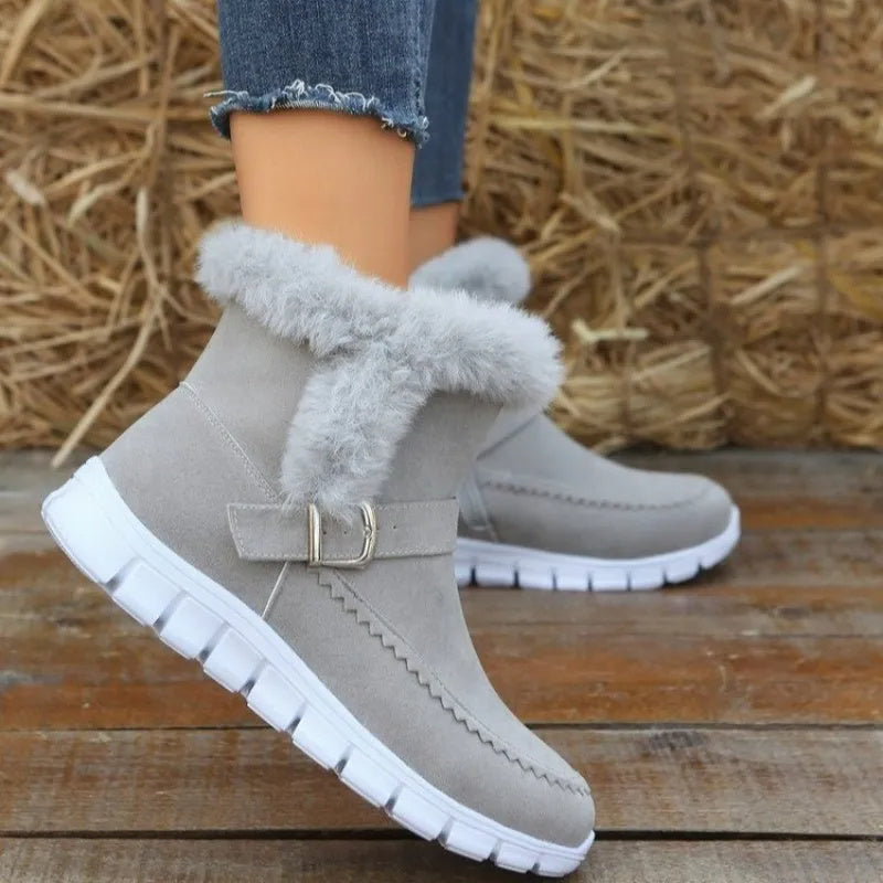 Plush Buckle Ankle Snow Boots — Warm, Cozy Winter Style