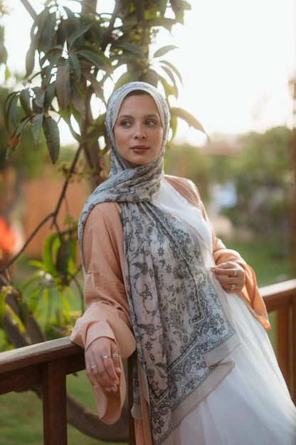 Elegant Satin Printed Hijab Shawl – Chic and Modest