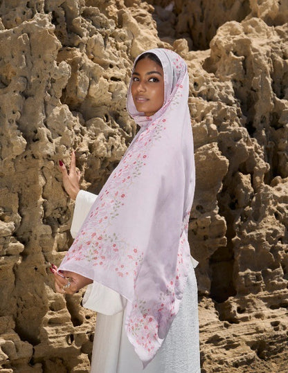 Elegant Satin Printed Hijab Shawl – Chic and Modest