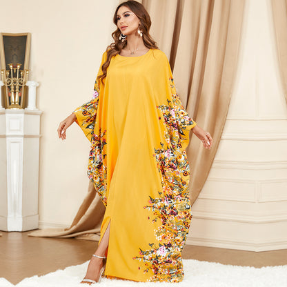 Elegant Bat-Sleeve Plus-Size Dress – Bold Yellow Modest Style