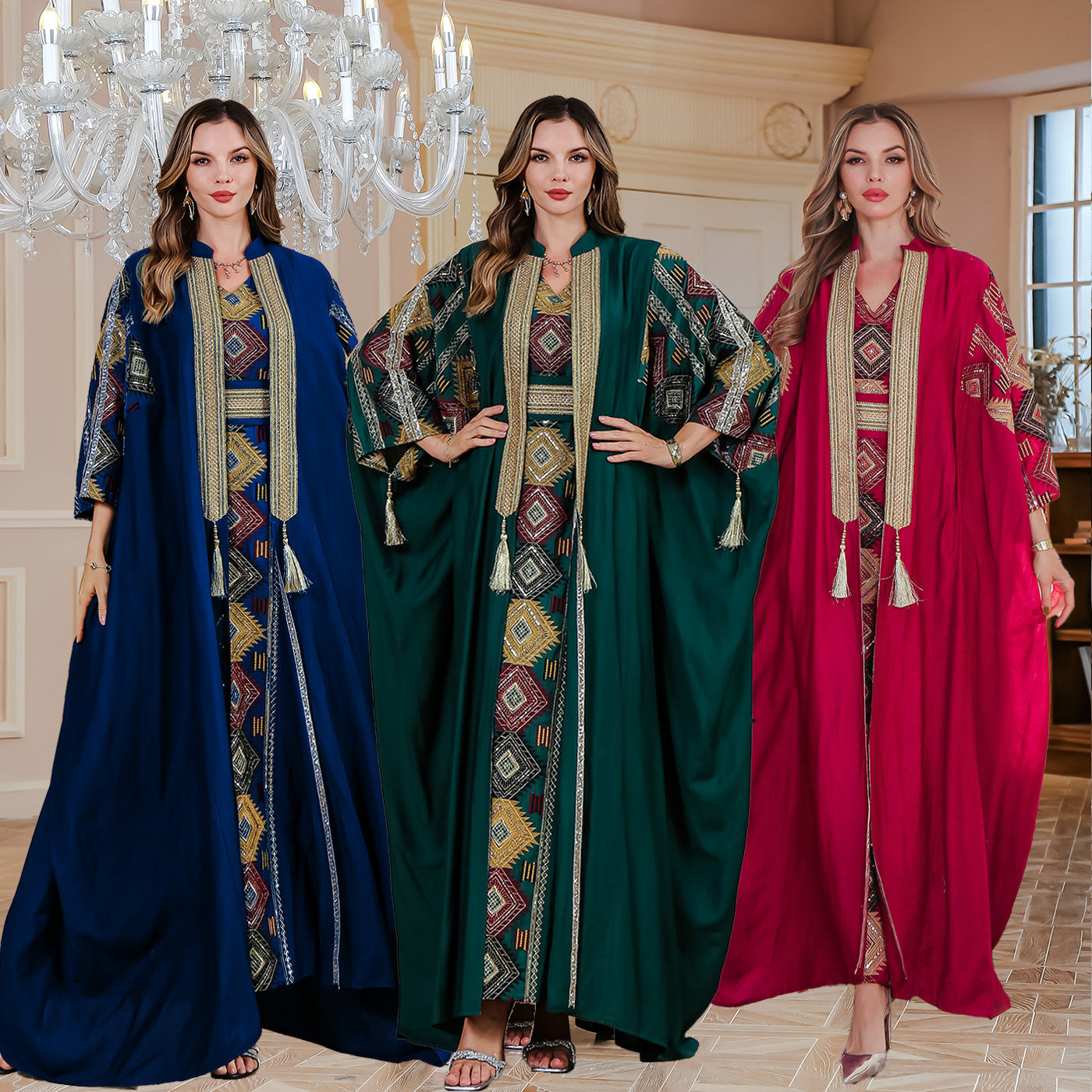 Luxury Two-Piece Evening Abaya Set – Embroidered Robe Style