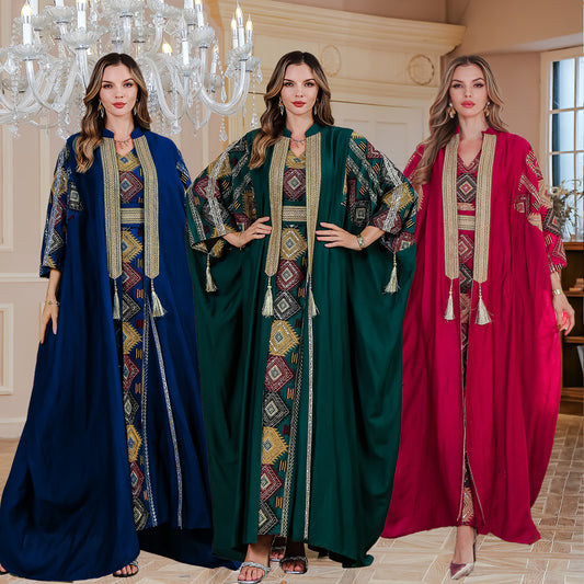 Luxury Two-Piece Evening Abaya Set – Embroidered Robe Style