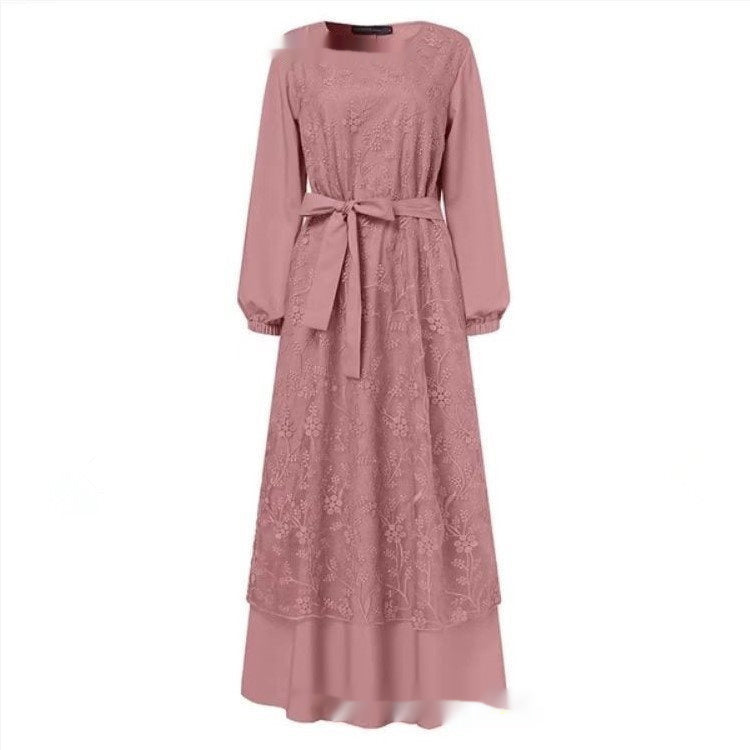 Muslim Elegant Lace Floral Dress – Modest & Feminine Grace