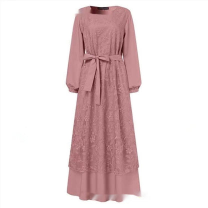 Muslim Elegant Lace Floral Dress – Modest & Feminine Grace